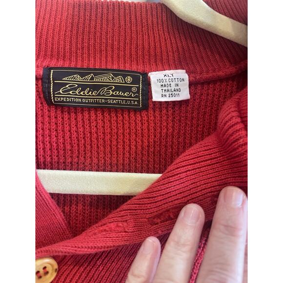 Vintage Eddie Bauer Button Fisherman Henley Chunky Cotton Sweater XLT - Picture 4 of 4